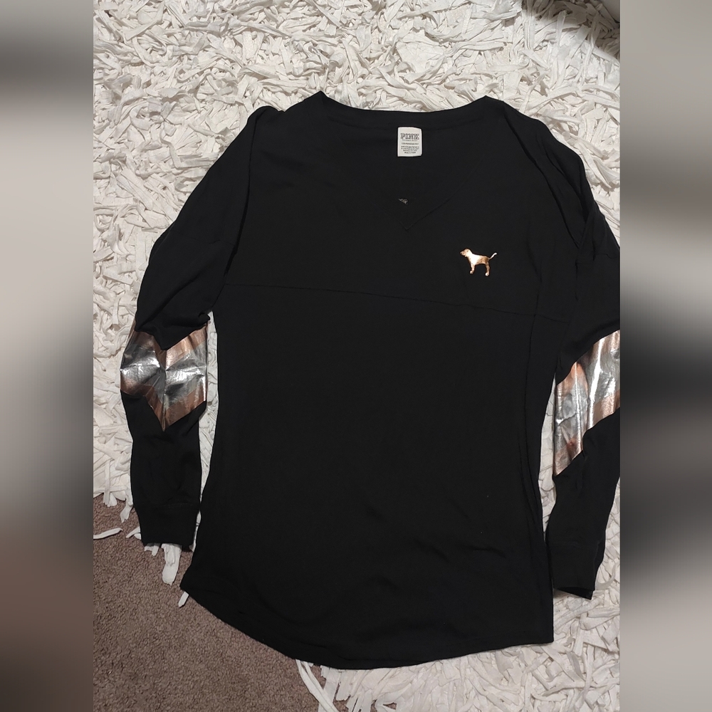 Black Long Sleeve Top with Metallic Accents